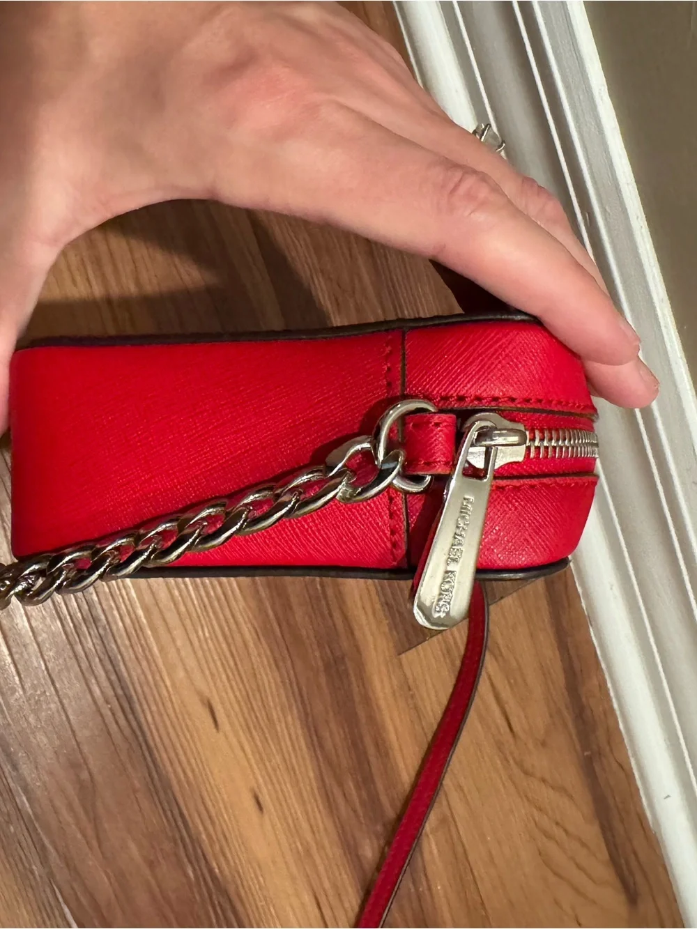 MICHAEL KORS Red Leather Chain-Trim Crossbody